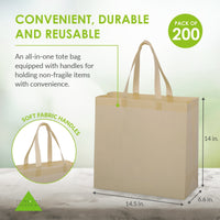 200 Pack 14.5x6.6x14 Beige Heat Sealed Reusable Fabric Bags Bulk Carton