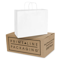 16x6x12 Large White Paper Bags with Handles Bulk Carton