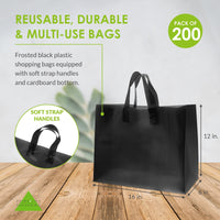 16x6x12 Large Frosted Black Plastic Bags with Handles Bulk Carton