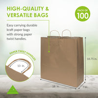 18x7x18.75 Extra Large Brown Paper Bags with Handles Bulk Carton