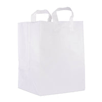 250 Pack 12x10x16 Frosted White Takeout Bags with Handles Bulk Carton