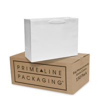 150 16x6x12 Large White Paper Bags with Ribbon Handles