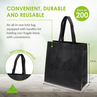 200 Pack 14.5x6.6x14 Black Heat Sealed Reusable Fabric Bags Bulk Carton