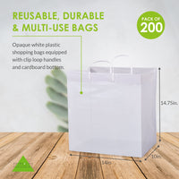 200 Pack 14x10x14.75 Solid White Plastic Bags with Clip Loop Handles Bulk Carton
