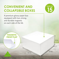15 Pack 12x12x6 White Magnetic Boxes Bulk Carton