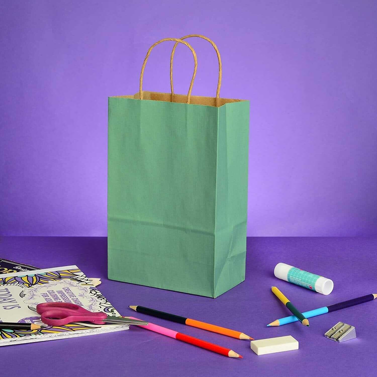 Small Papper 6x3x9 Extra Small Green Paper Bags with Handles – Prime Line Retail