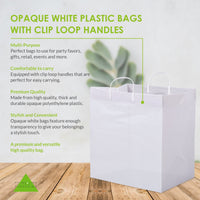 200 Pack 14x10x14.75 Solid White Plastic Bags with Clip Loop Handles Bulk Carton