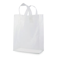 250 Pack 10x5x13 Medium Frosted White Plastic Bags with Handles Bulk Carton