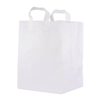 250 Pack 12x10x16 Frosted White Takeout Bags with Handles Bulk Carton