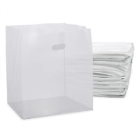13x10x15 Frosted White Takeout Bags with Die Cut Handles