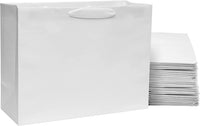 25 16x6x12 Large White Paper Bags with Ribbon Handles