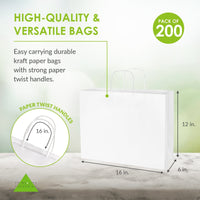 16x6x12 Large White Paper Bags with Handles Bulk Carton