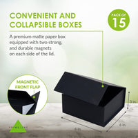 Prime Line Packaging Mini Black Magnetic Gift Boxes with Collapsible Lid for Small Business, Holiday, Birthdays, Weddings, Storage, Bulk, 6x6x3, 15 Pack