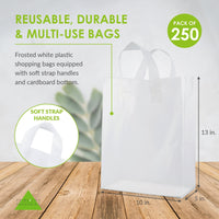 250 Pack 10x5x13 Medium Frosted White Plastic Bags with Handles Bulk Carton