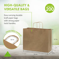 16x6x12 Large Brown Paper Bags with Handles Bulk Carton