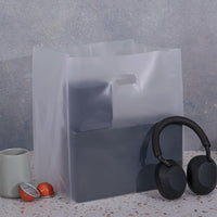 13x10x15 Frosted White Takeout Bags with Die Cut Handles