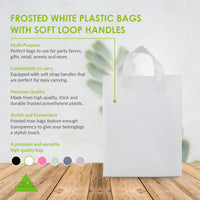 250 Pack 10x5x13 Medium Frosted White Plastic Bags with Handles Bulk Carton
