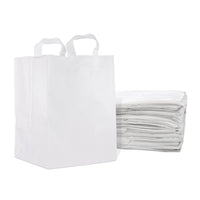 250 Pack 12x10x16 Frosted White Takeout Bags with Handles Bulk Carton