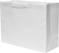 25 16x6x12 Large White Paper Bags with Ribbon Handles