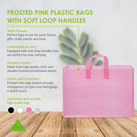 200 Pack 16x6x12 Large Frosted Pink Plastic Bags with Handles Bulk Carton