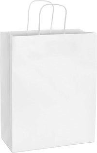 10x6.75x12 White Paper Takeout Bags with Handles
