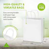 10x6.75x12 White Paper Takeout Bags with Handles