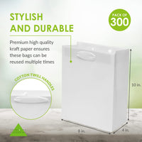 300 16x6x12 Large White Paper Bags with Ribbon Handles