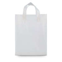 250 Pack 10x5x13 Medium Frosted White Plastic Bags with Handles Bulk Carton