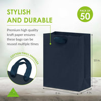 8x4x10 Small Navy Blue Paper Bags with Ribbon Handles
