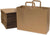 Large brown flat handle paper bags in bulk pack of 100 by Prime Line Packaging, ideal for groceries, delis, and bakeries.