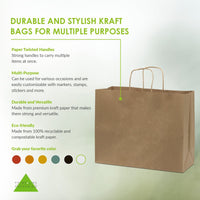 16x6x12 Large Brown Paper Bags with Handles Bulk Carton