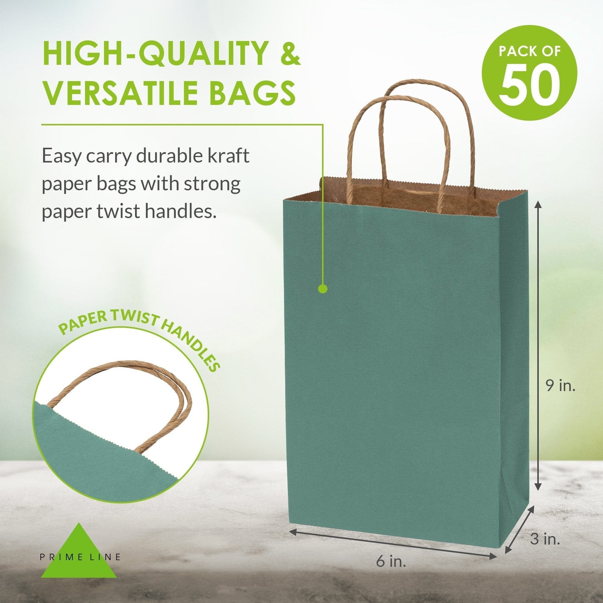 Green Paper Bags with Handles Prime Line Retail