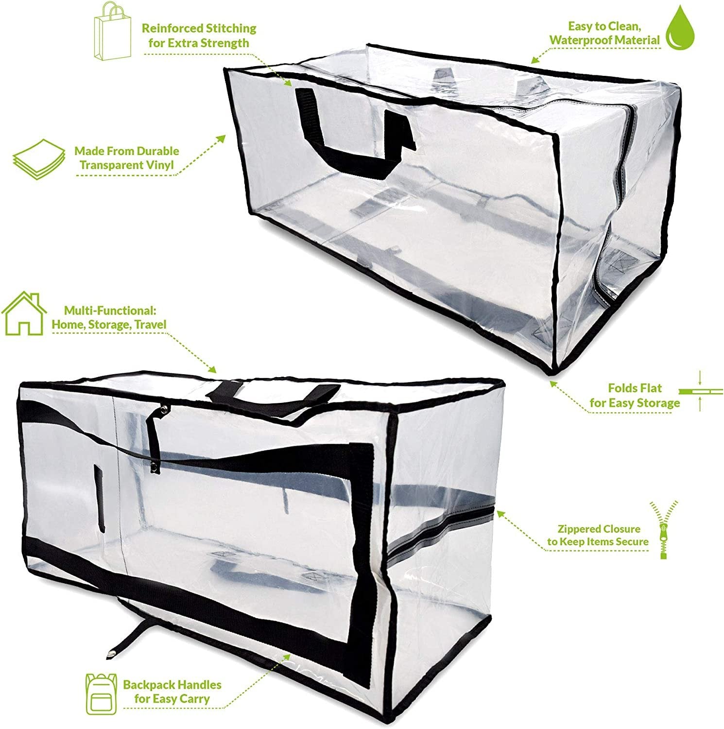 Packing Bags for Moving – 6 Pack Clear Zippered Storage Bags with